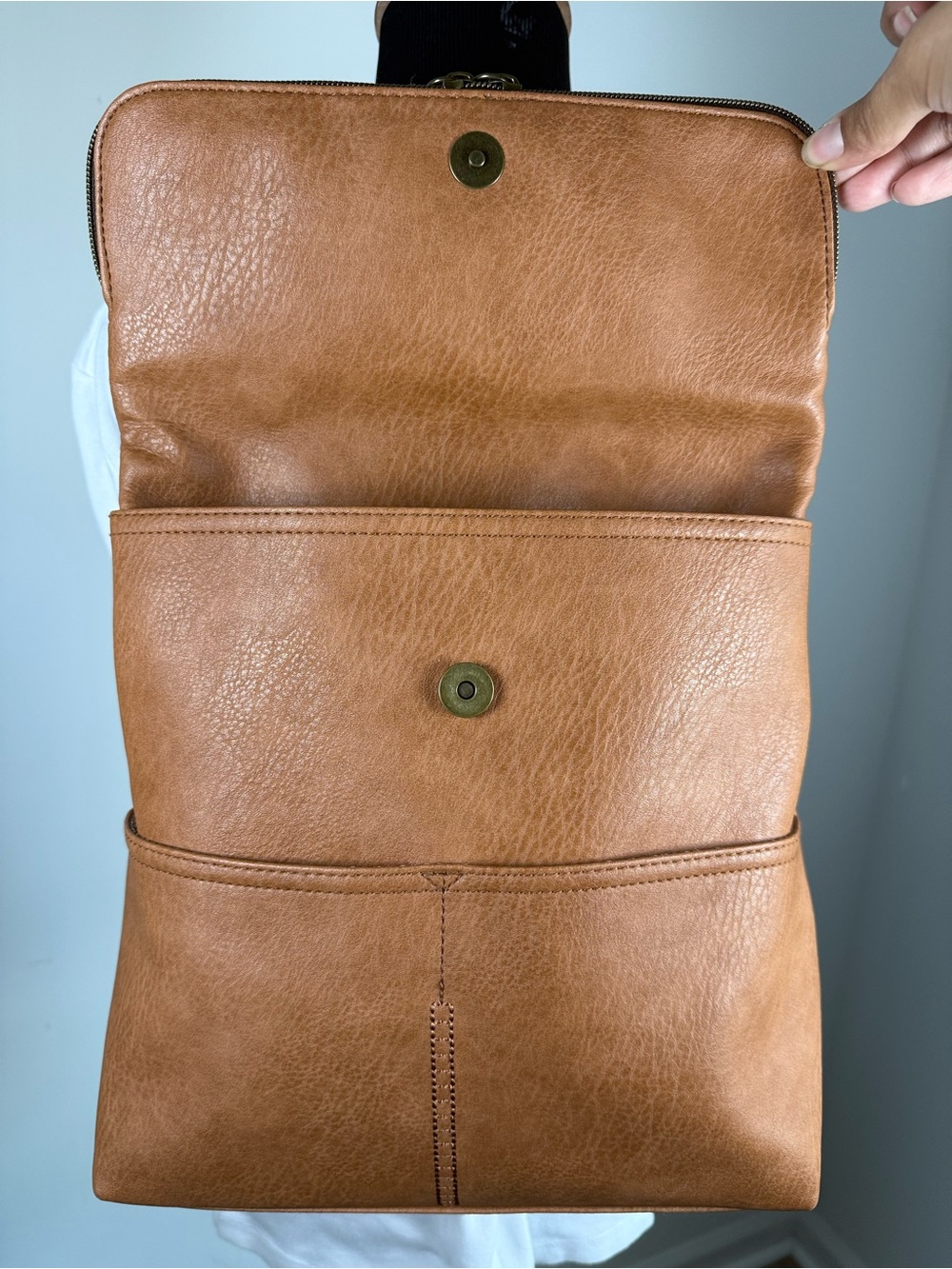 Minimalist Tan Faux Leather Backpack Neutral Everyday Travel Bag - Picture 4 of 13